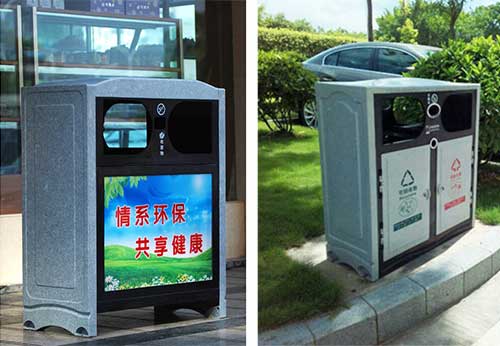  欣方圳仿大理石垃圾桶廠家為清遠高校送貨上門。